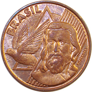 Anverso R$ 0,05 (5 centavos, Tiradentes, cobre sobre aço)