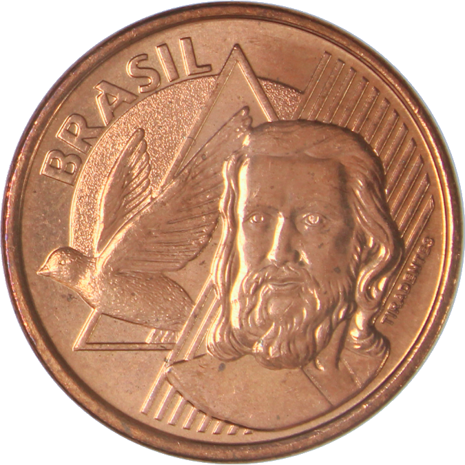 Anverso R$ 0,05 (5 centavos, produzida na Holanda)