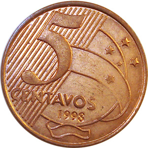 R$ 0,05 - 5 centavos, Tiradentes, cobre sobre aço