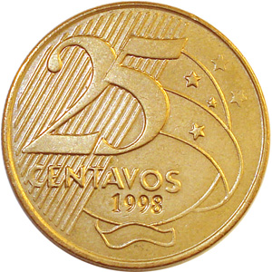 R$ 0,25 - 25 centavos, Deodoro da Fonseca, bronze sobre aço